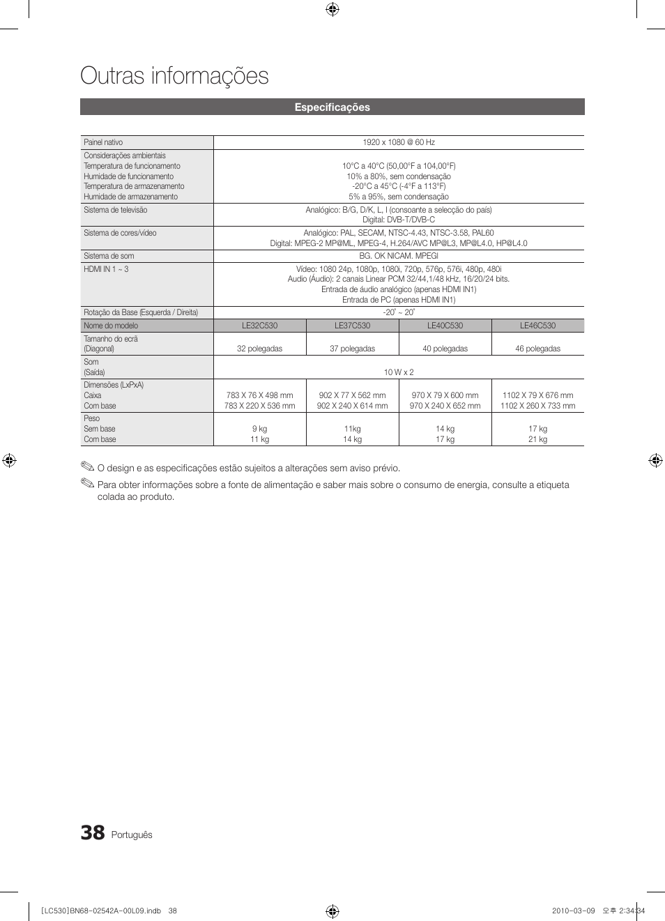 Outras informações | Samsung LE37C530F1W User Manual | Page 152 / 231
