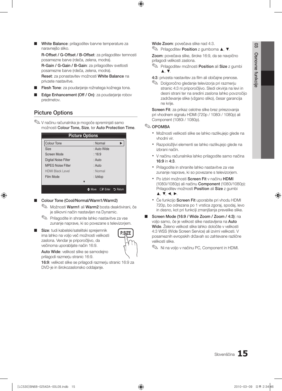 Picture options | Samsung LE37C530F1W User Manual | Page 167 / 231