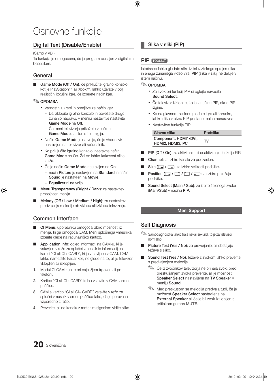 Osnovne funkcije, Digital text (disable/enable), General | Common interface, Self diagnosis | Samsung LE37C530F1W User Manual | Page 172 / 231