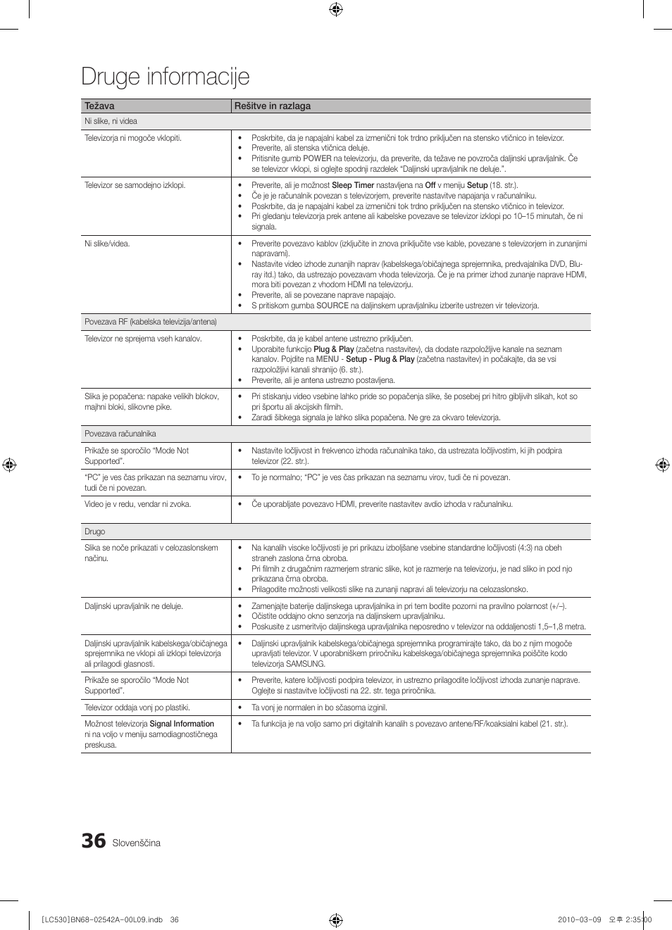 Druge informacije | Samsung LE37C530F1W User Manual | Page 188 / 231