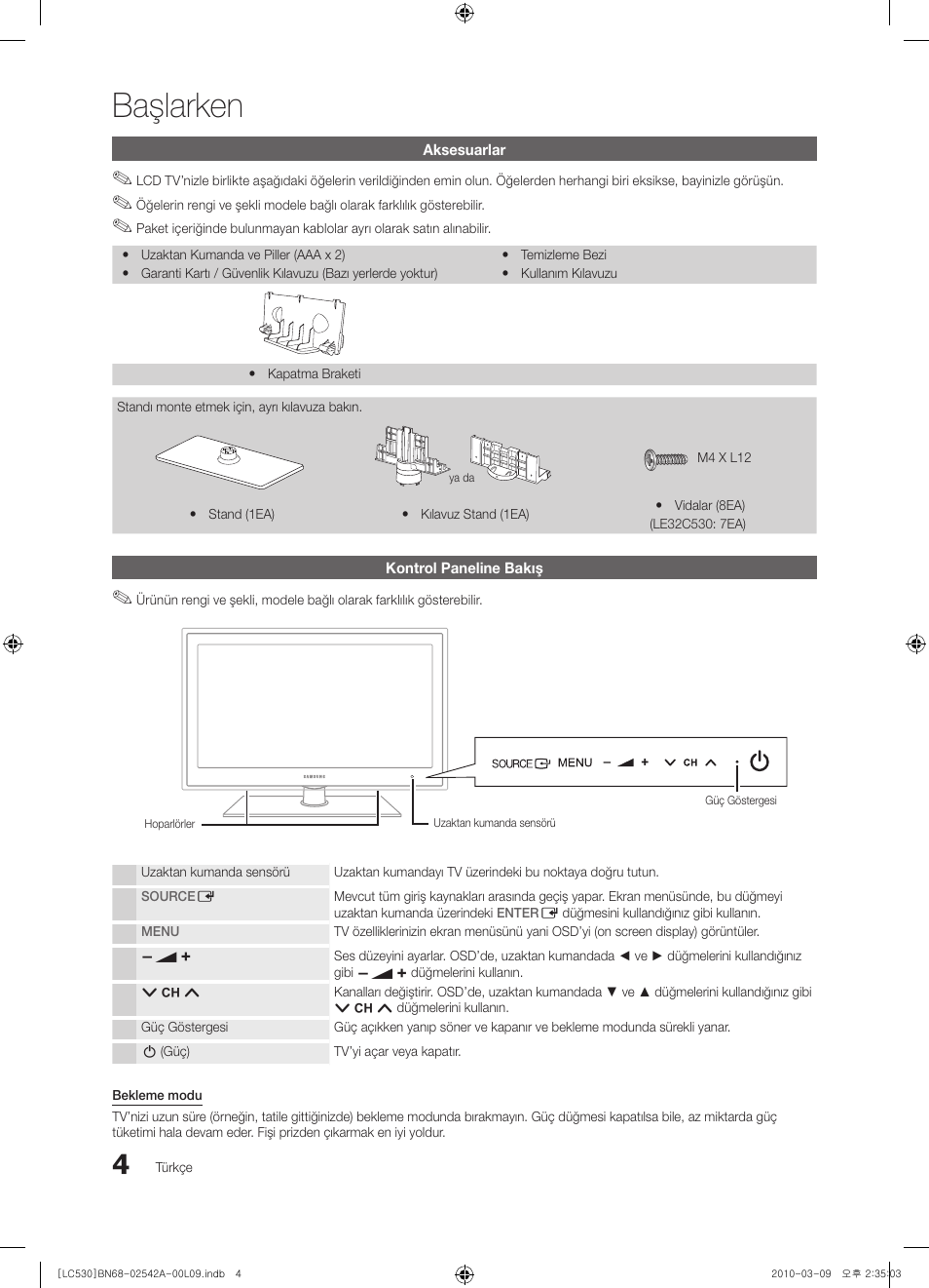Başlarken | Samsung LE37C530F1W User Manual | Page 194 / 231