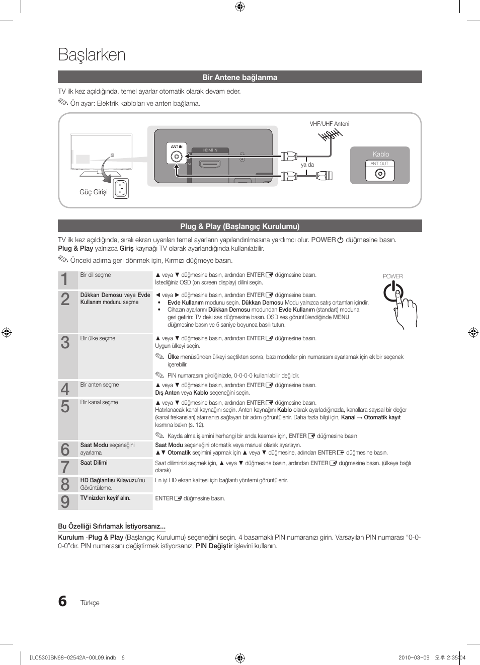 Başlarken | Samsung LE37C530F1W User Manual | Page 196 / 231