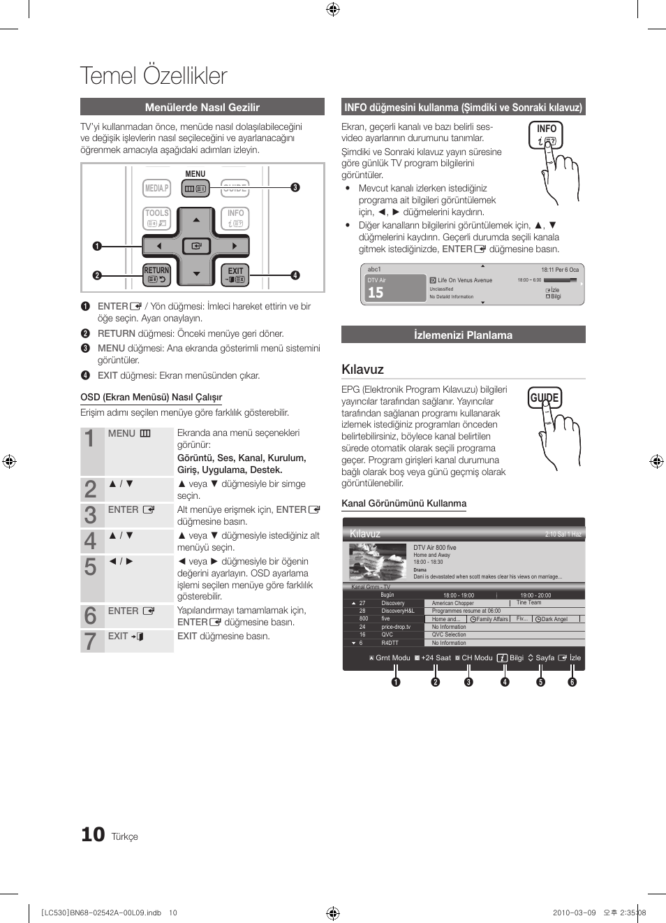 Temel özellikler, Kılavuz | Samsung LE37C530F1W User Manual | Page 200 / 231