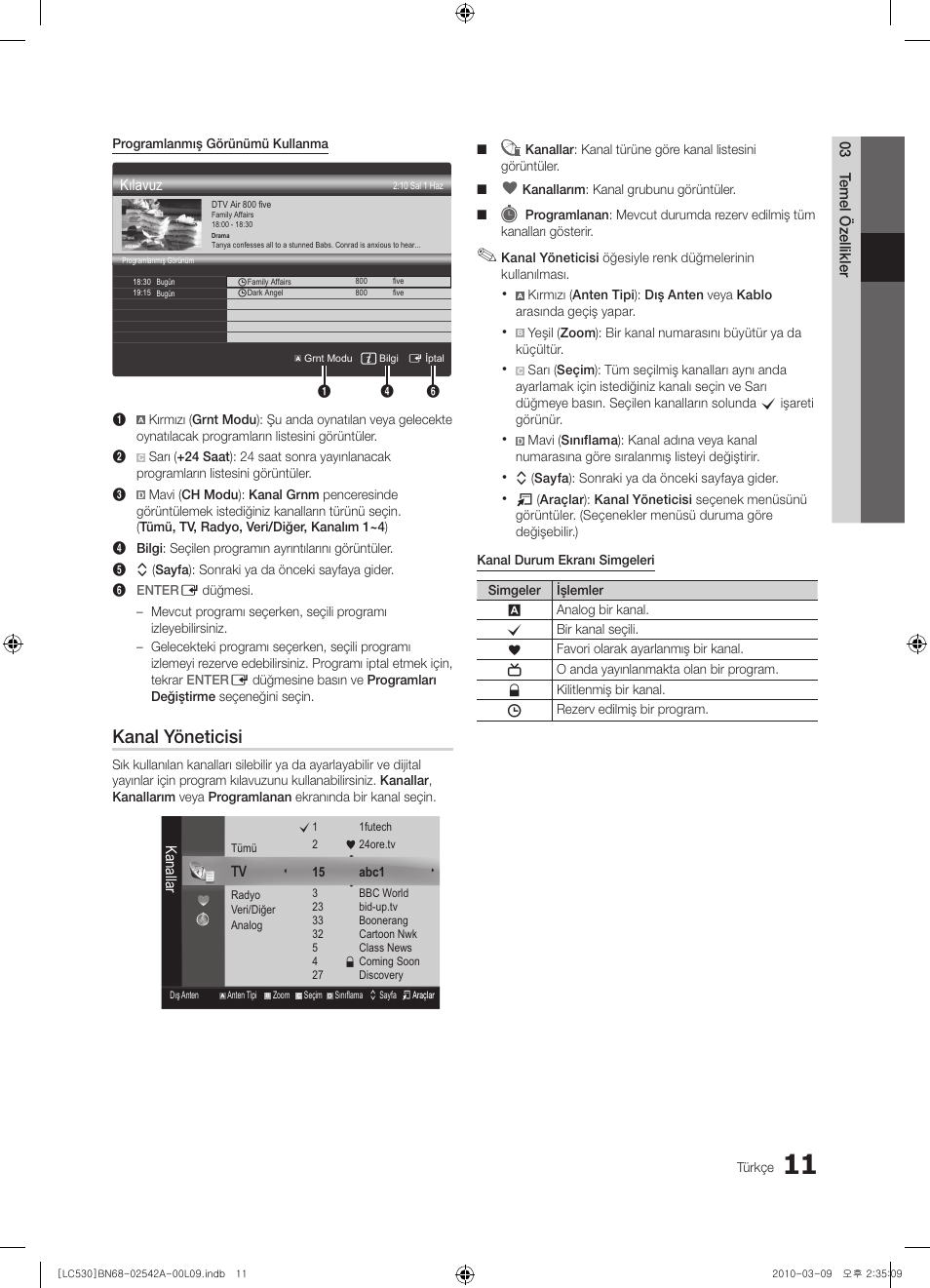 Kanal yöneticisi | Samsung LE37C530F1W User Manual | Page 201 / 231