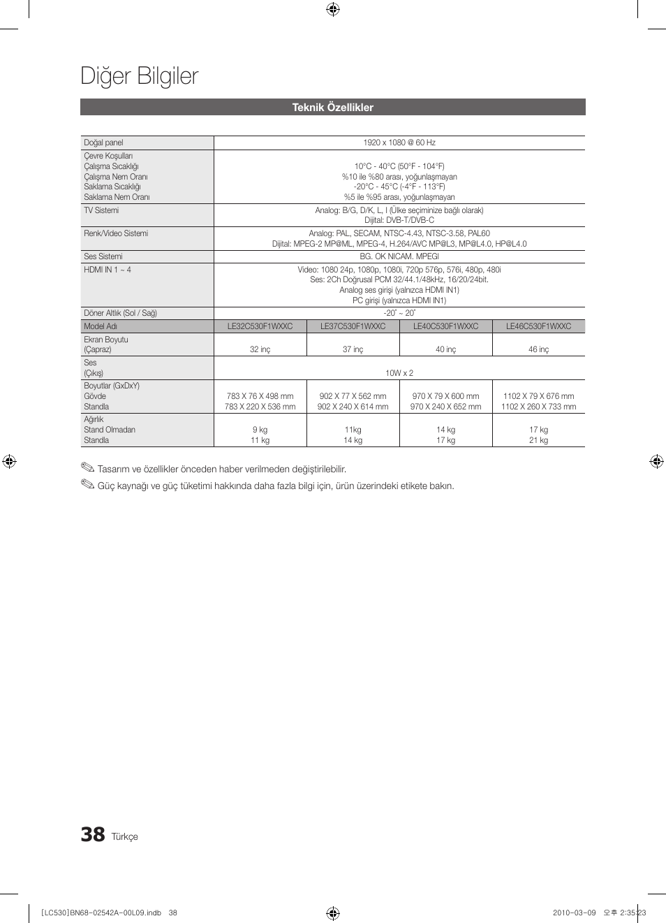 Diğer bilgiler | Samsung LE37C530F1W User Manual | Page 228 / 231