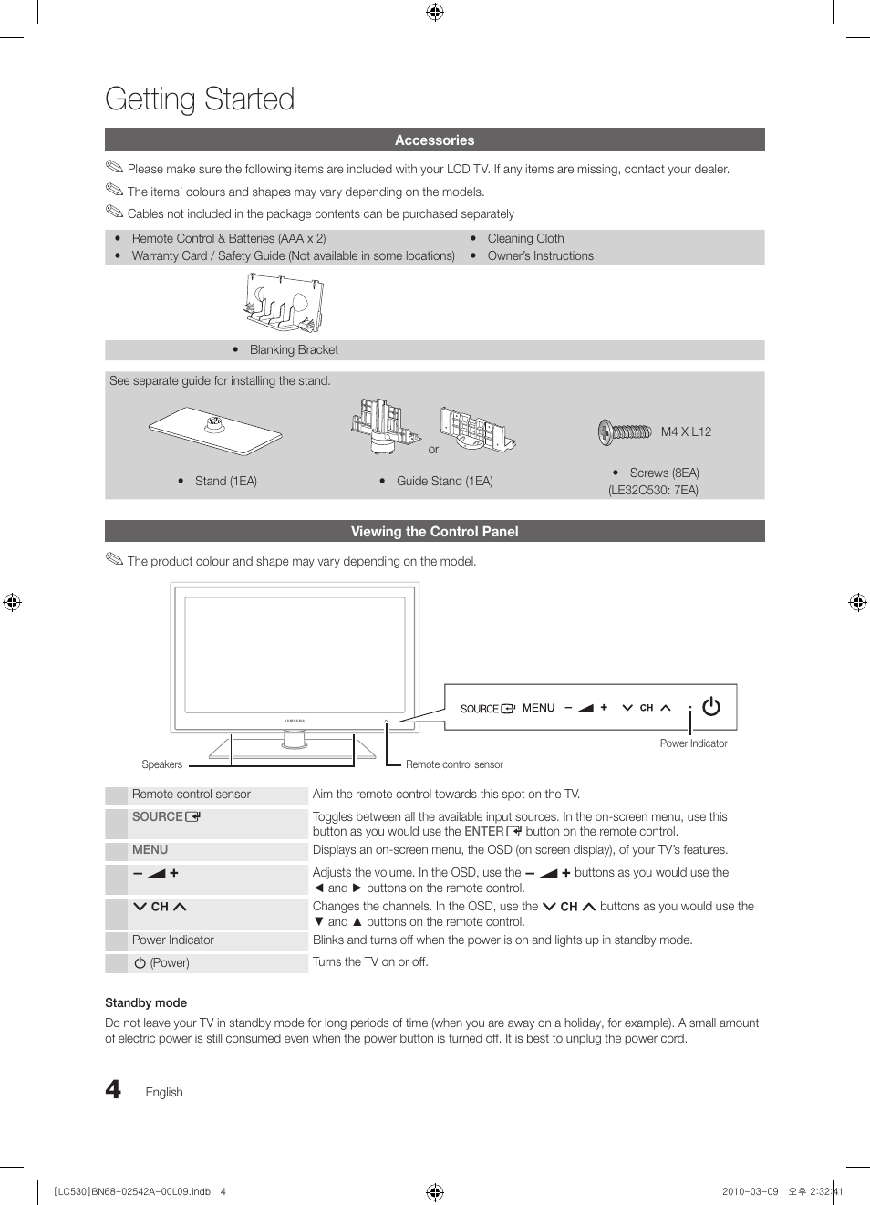 Getting started | Samsung LE37C530F1W User Manual | Page 4 / 231