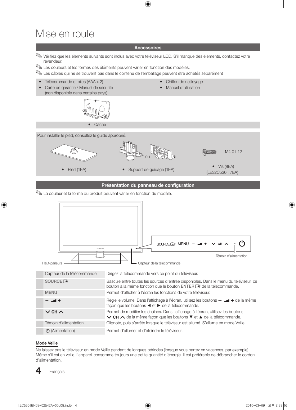 Mise en route | Samsung LE37C530F1W User Manual | Page 42 / 231