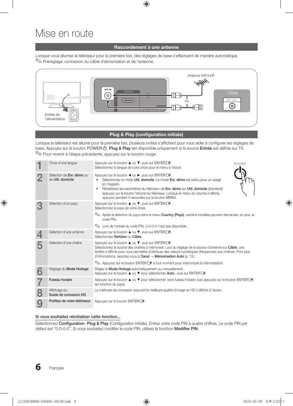 Mise en route | Samsung LE37C530F1W User Manual | Page 44 / 231