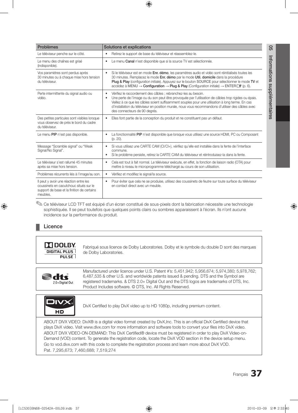 Licence | Samsung LE37C530F1W User Manual | Page 75 / 231