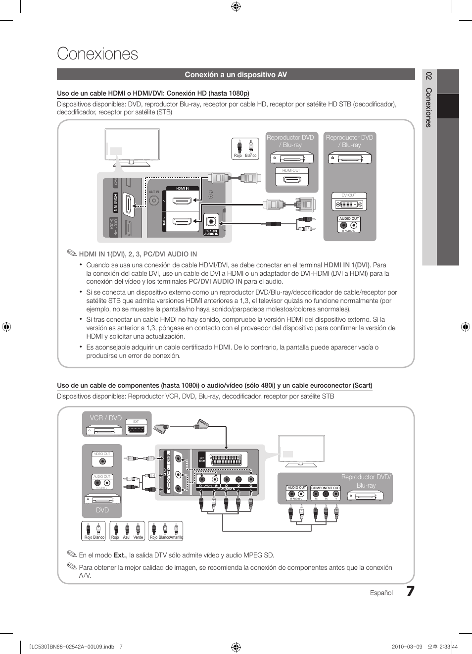 Conexiones, 02 conexiones, Conexión a un dispositivo av | Samsung LE37C530F1W User Manual | Page 83 / 231