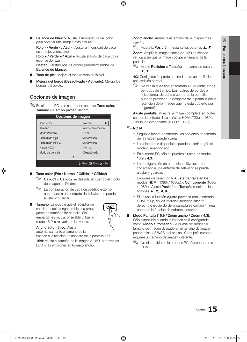 Opciones de imagen | Samsung LE37C530F1W User Manual | Page 91 / 231