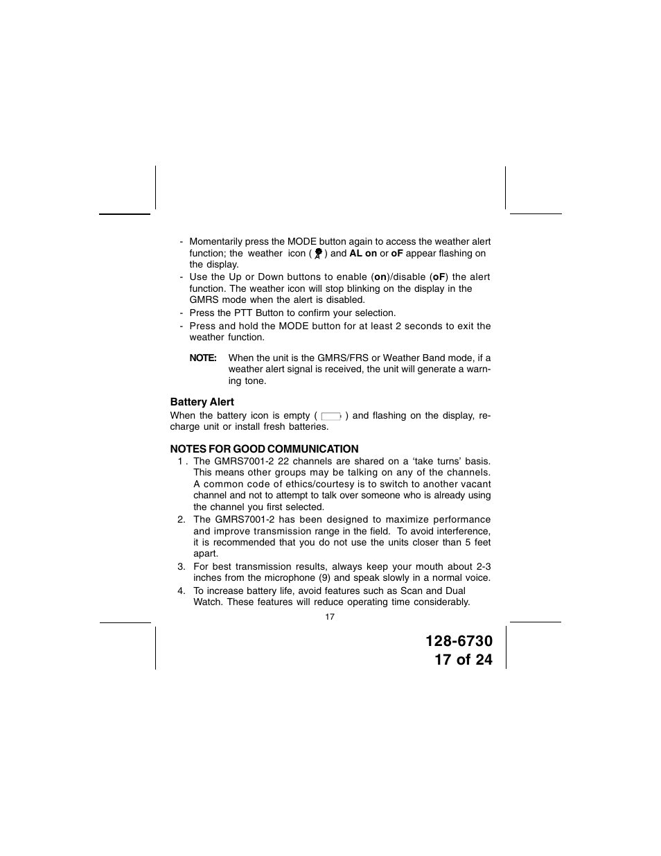 Audiovox GMRS7001-2 User Manual | Page 17 / 24