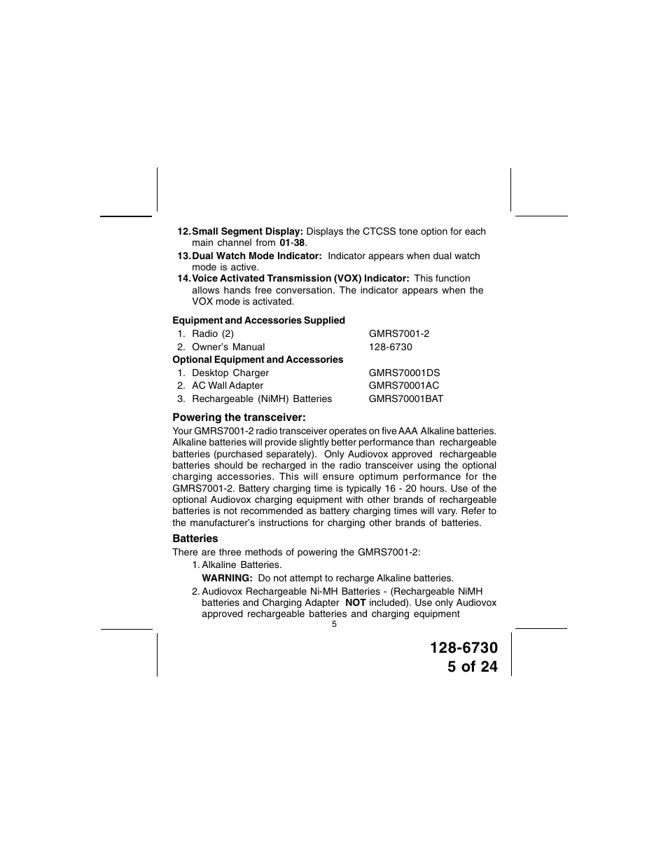 Audiovox GMRS7001-2 User Manual | Page 5 / 24