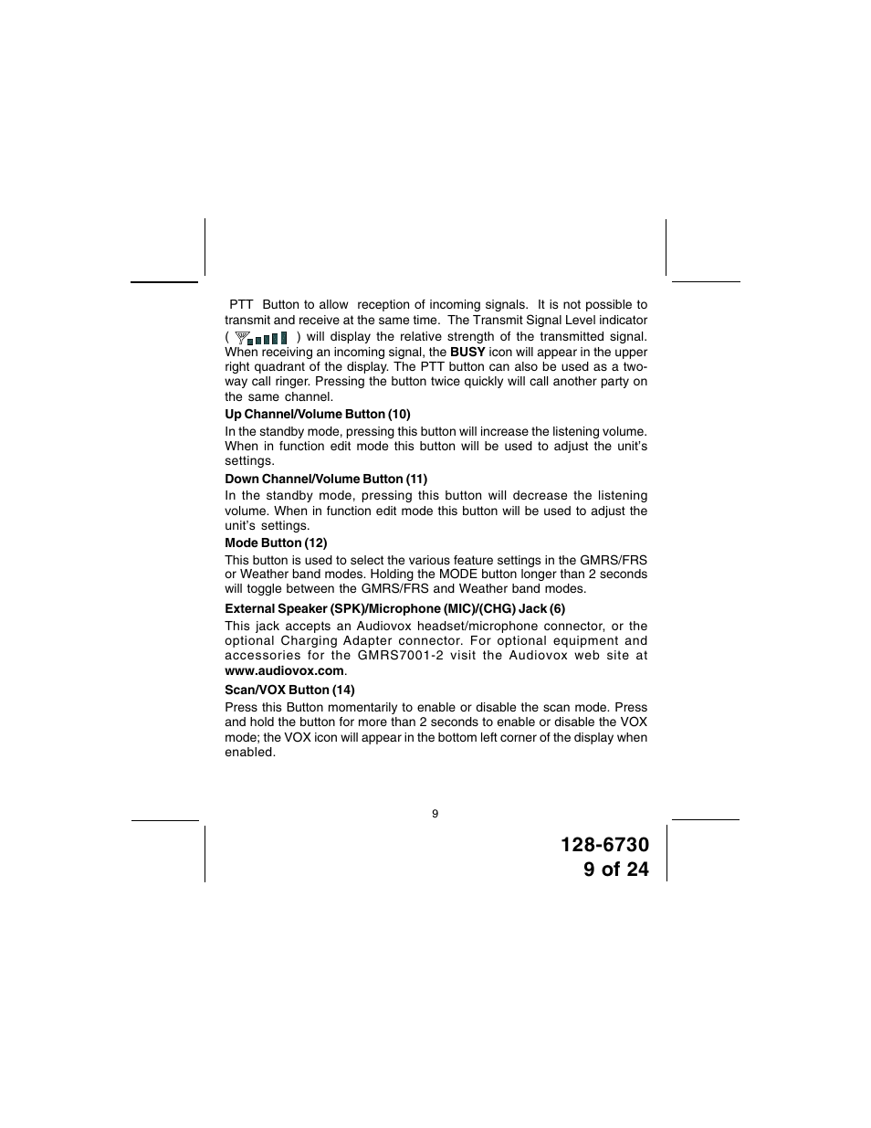 Audiovox GMRS7001-2 User Manual | Page 9 / 24