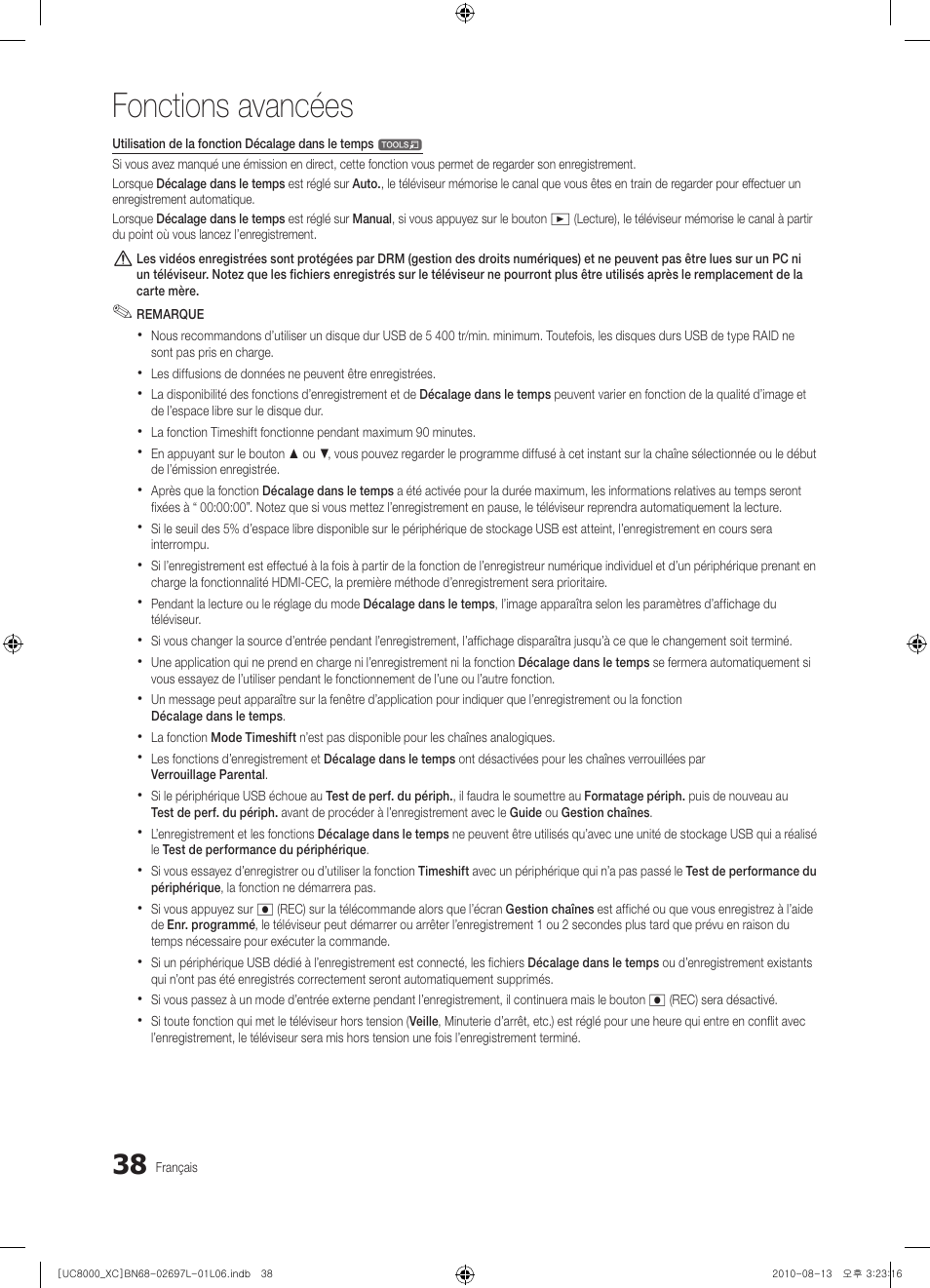 Fonctions avancées | Samsung UE65C8000XW User Manual | Page 100 / 374