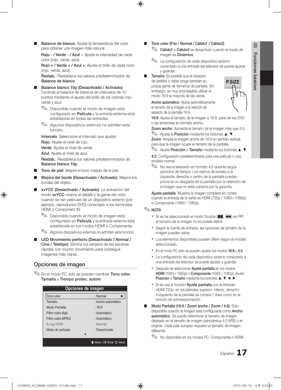 Opciones de imagen | Samsung UE65C8000XW User Manual | Page 141 / 374
