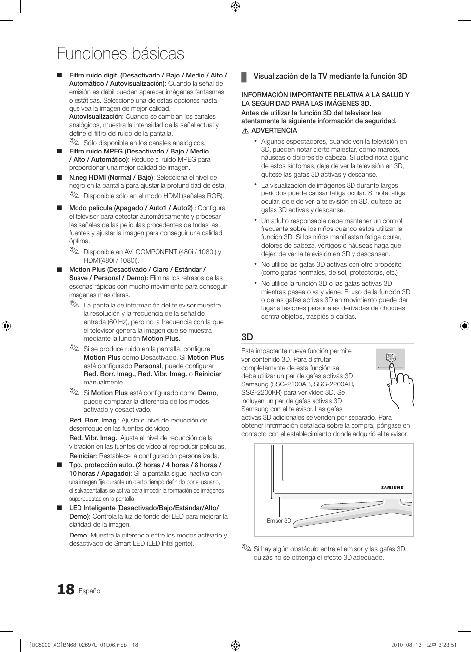 Funciones básicas | Samsung UE65C8000XW User Manual | Page 142 / 374