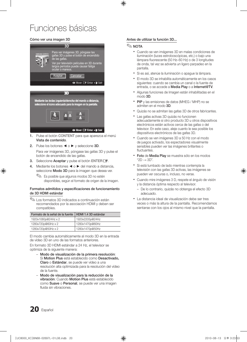 Funciones básicas | Samsung UE65C8000XW User Manual | Page 144 / 374