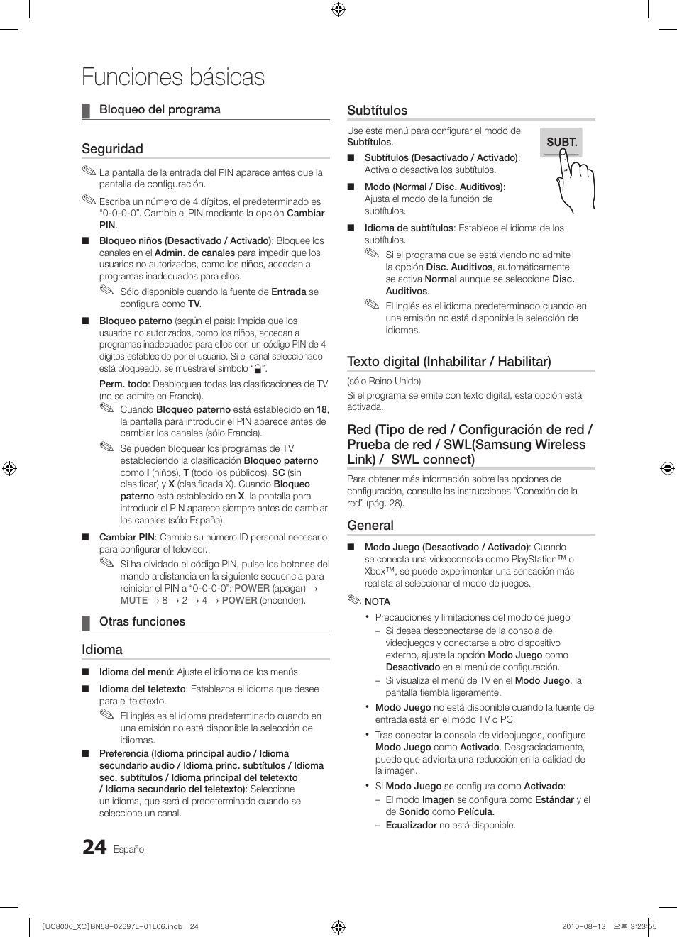 Funciones básicas | Samsung UE65C8000XW User Manual | Page 148 / 374