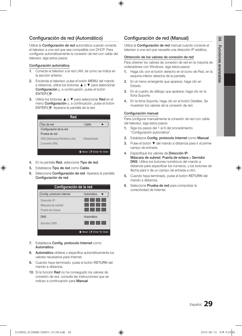Configuración de red (automático), Configuración de red (manual) | Samsung UE65C8000XW User Manual | Page 153 / 374