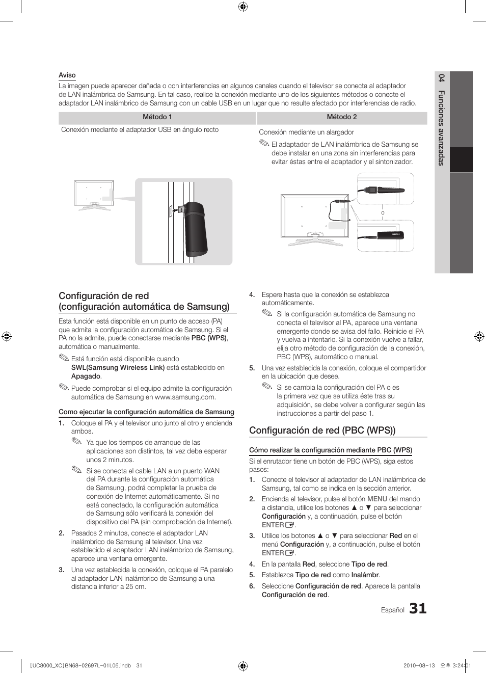 Configuración de red (pbc (wps)) | Samsung UE65C8000XW User Manual | Page 155 / 374