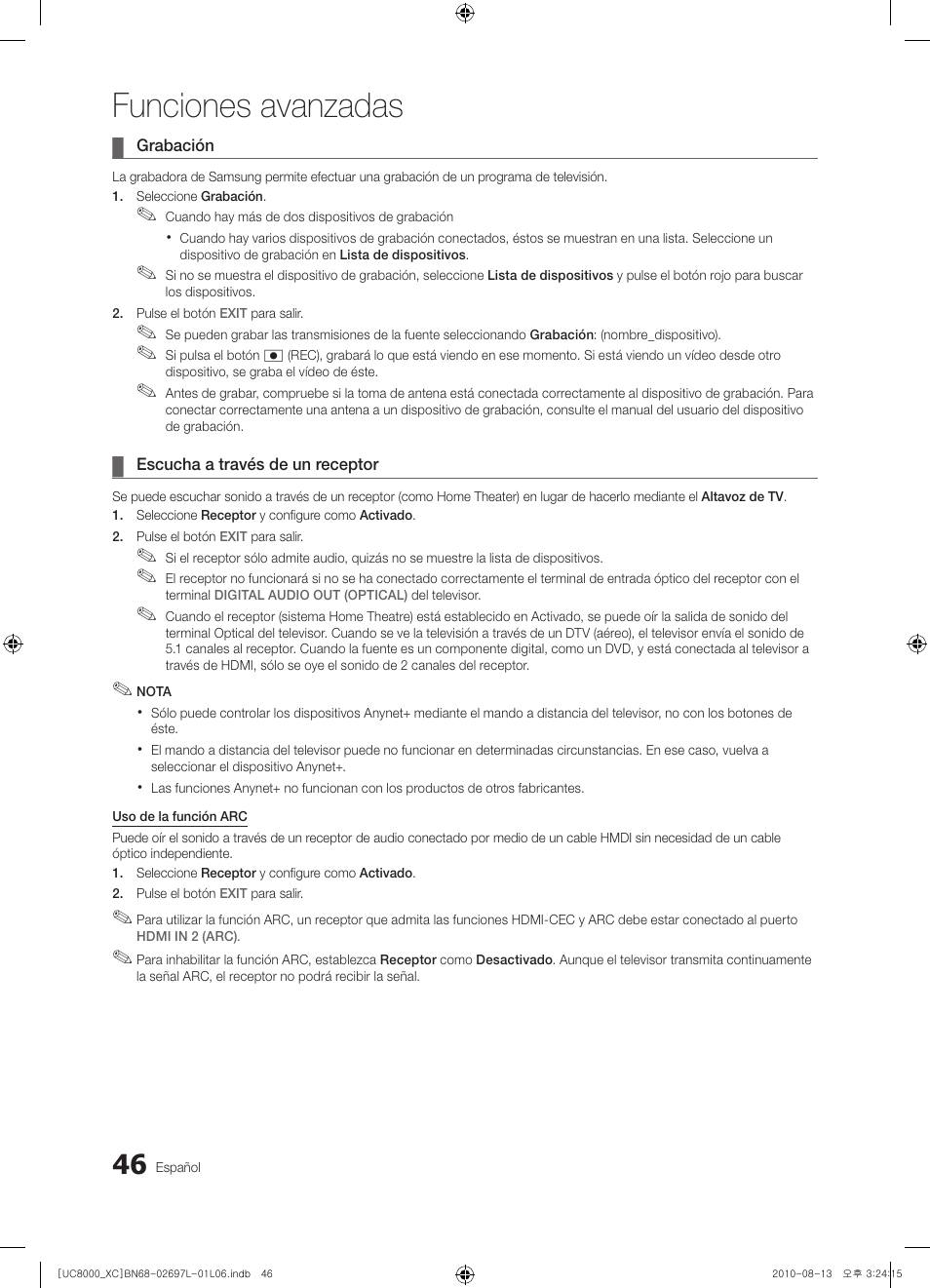 Funciones avanzadas | Samsung UE65C8000XW User Manual | Page 170 / 374