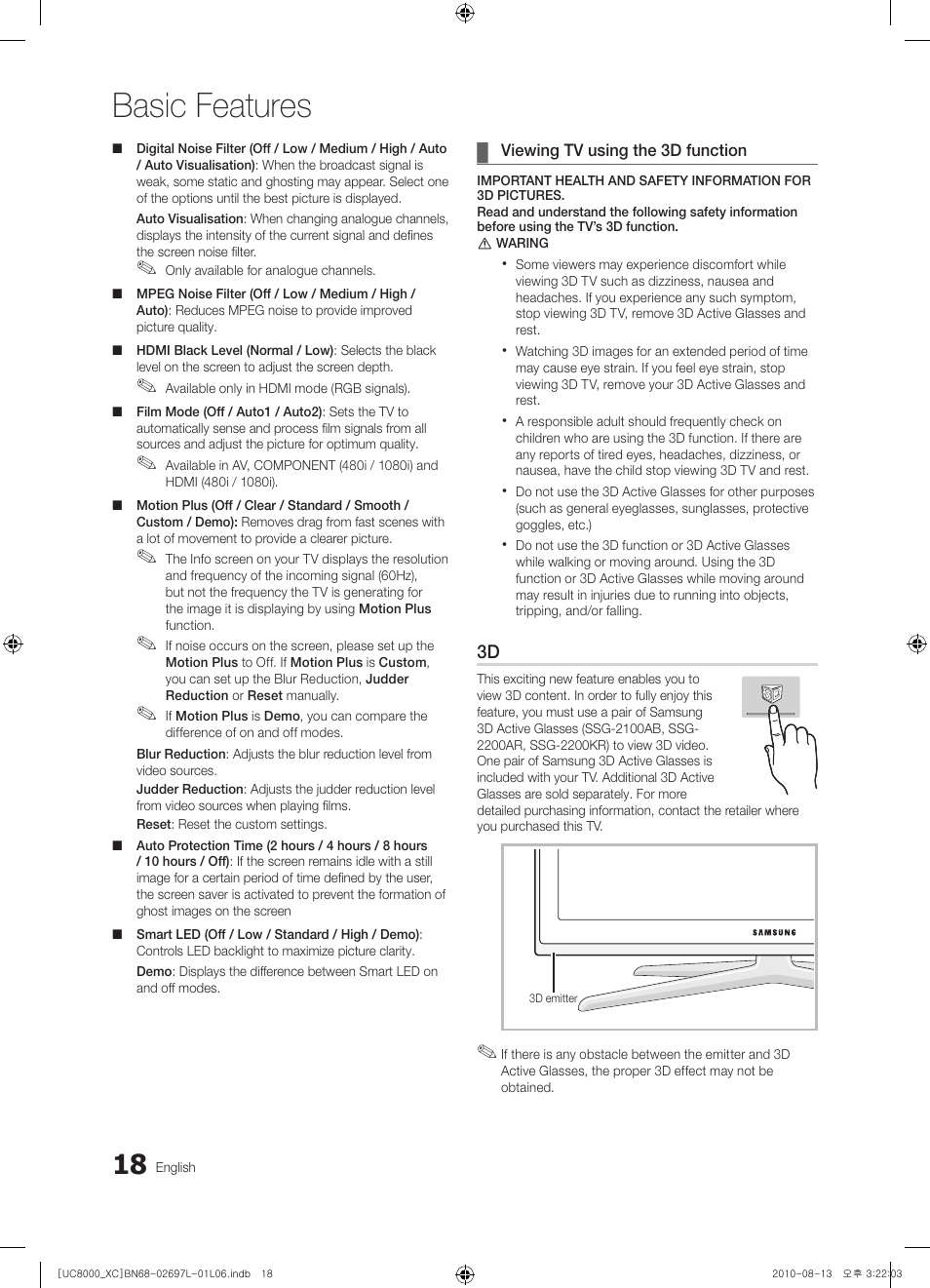 Basic features | Samsung UE65C8000XW User Manual | Page 18 / 374