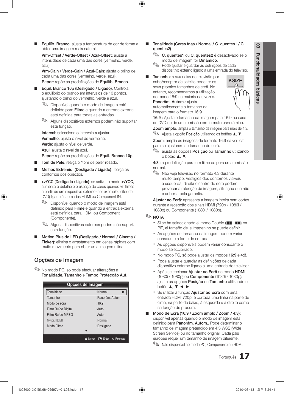 Opções de imagem | Samsung UE65C8000XW User Manual | Page 203 / 374