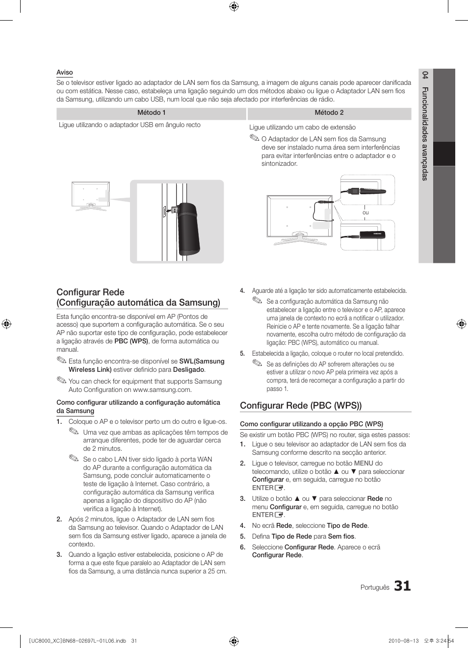 Configurar rede (pbc (wps)) | Samsung UE65C8000XW User Manual | Page 217 / 374