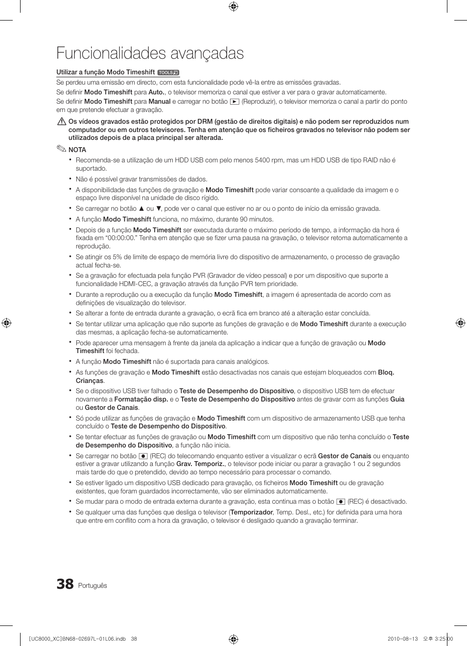 Funcionalidades avançadas | Samsung UE65C8000XW User Manual | Page 224 / 374