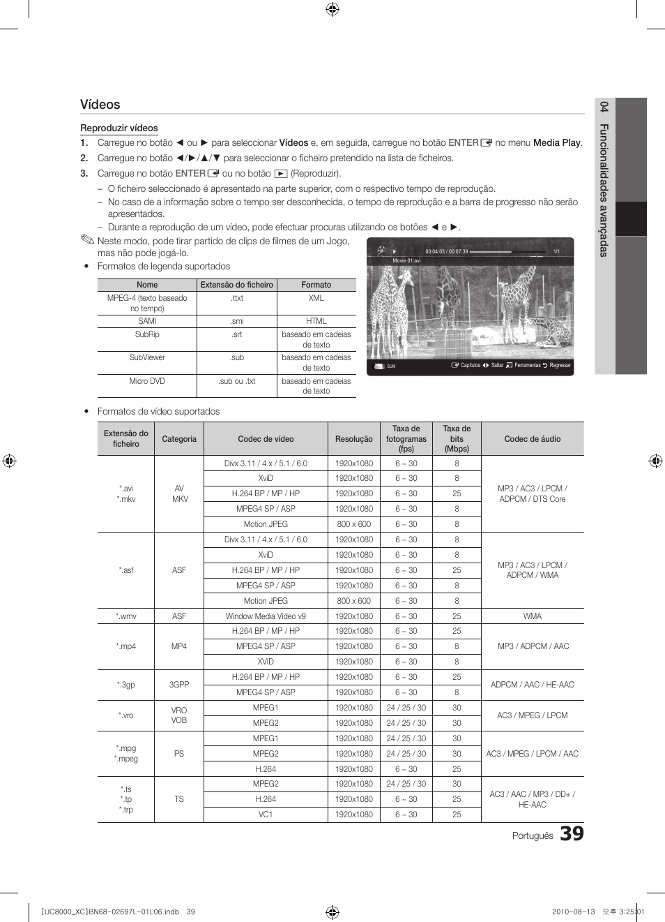 Vídeos | Samsung UE65C8000XW User Manual | Page 225 / 374