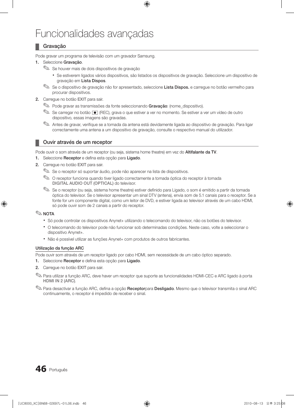 Funcionalidades avançadas | Samsung UE65C8000XW User Manual | Page 232 / 374
