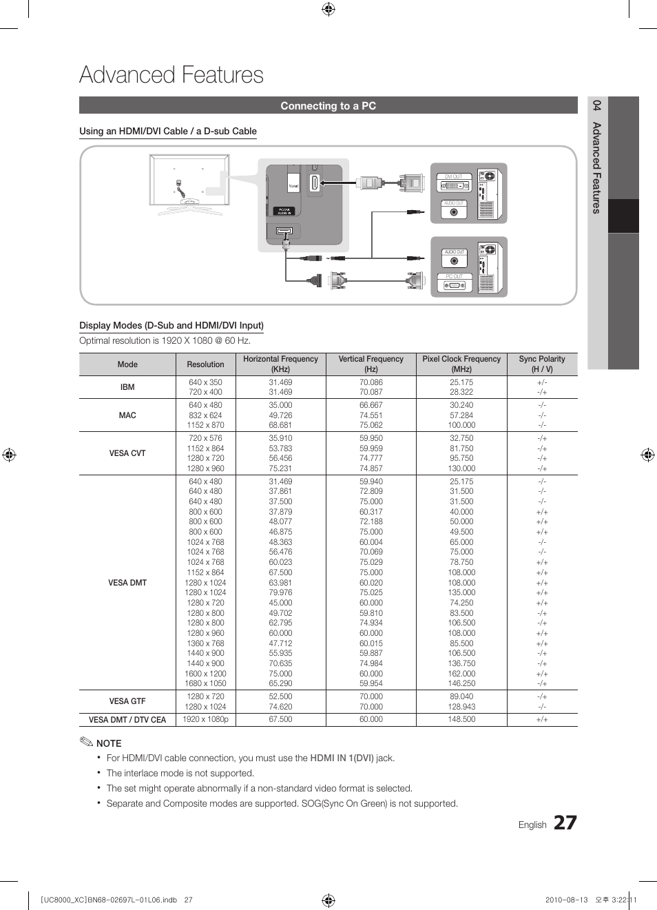 Advanced features | Samsung UE65C8000XW User Manual | Page 27 / 374