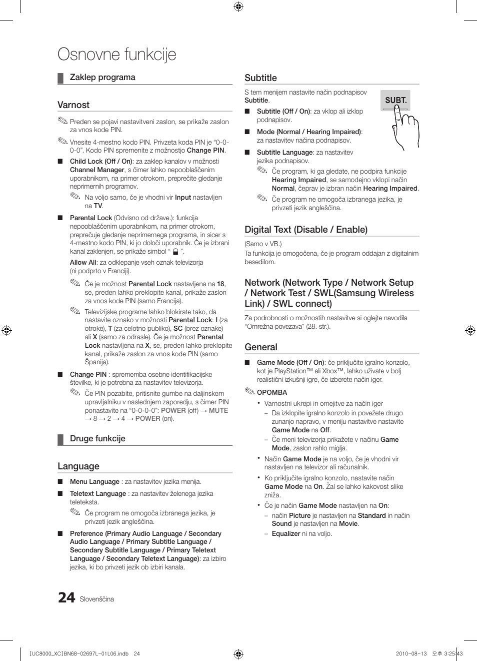 Osnovne funkcije | Samsung UE65C8000XW User Manual | Page 272 / 374
