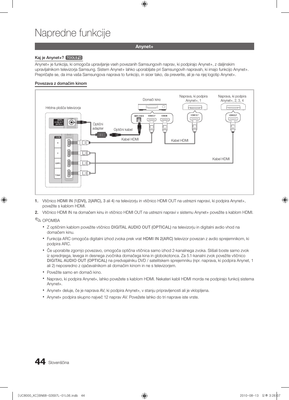 Napredne funkcije | Samsung UE65C8000XW User Manual | Page 292 / 374