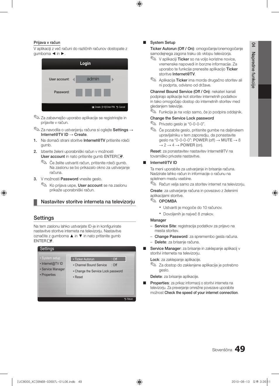 Settings | Samsung UE65C8000XW User Manual | Page 297 / 374