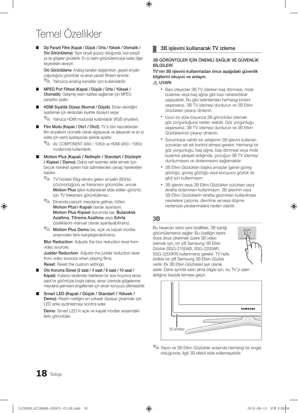 Temel özellikler | Samsung UE65C8000XW User Manual | Page 328 / 374