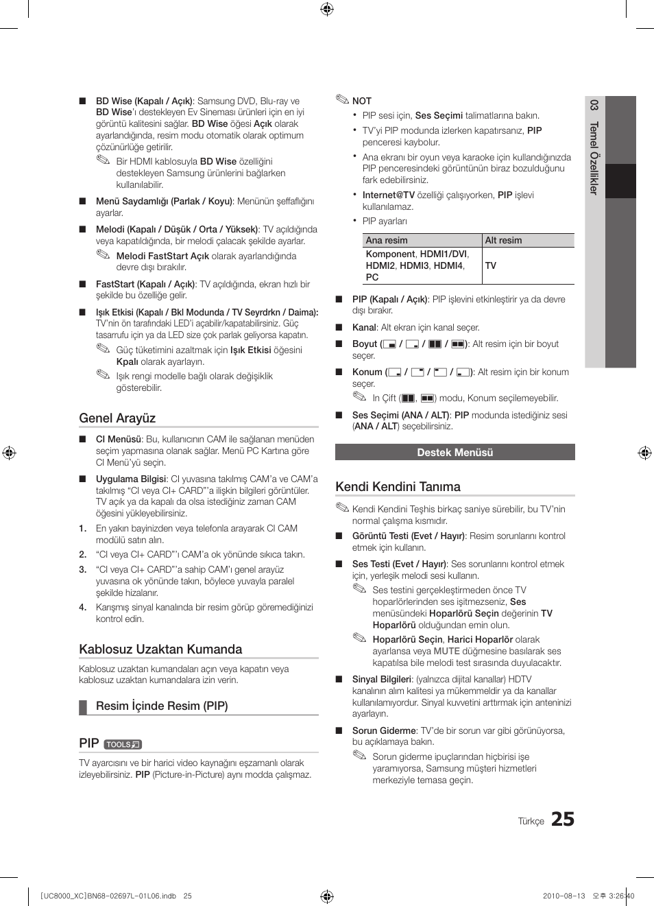 Genel arayüz, Kablosuz uzaktan kumanda, Kendi kendini tanıma | Samsung UE65C8000XW User Manual | Page 335 / 374