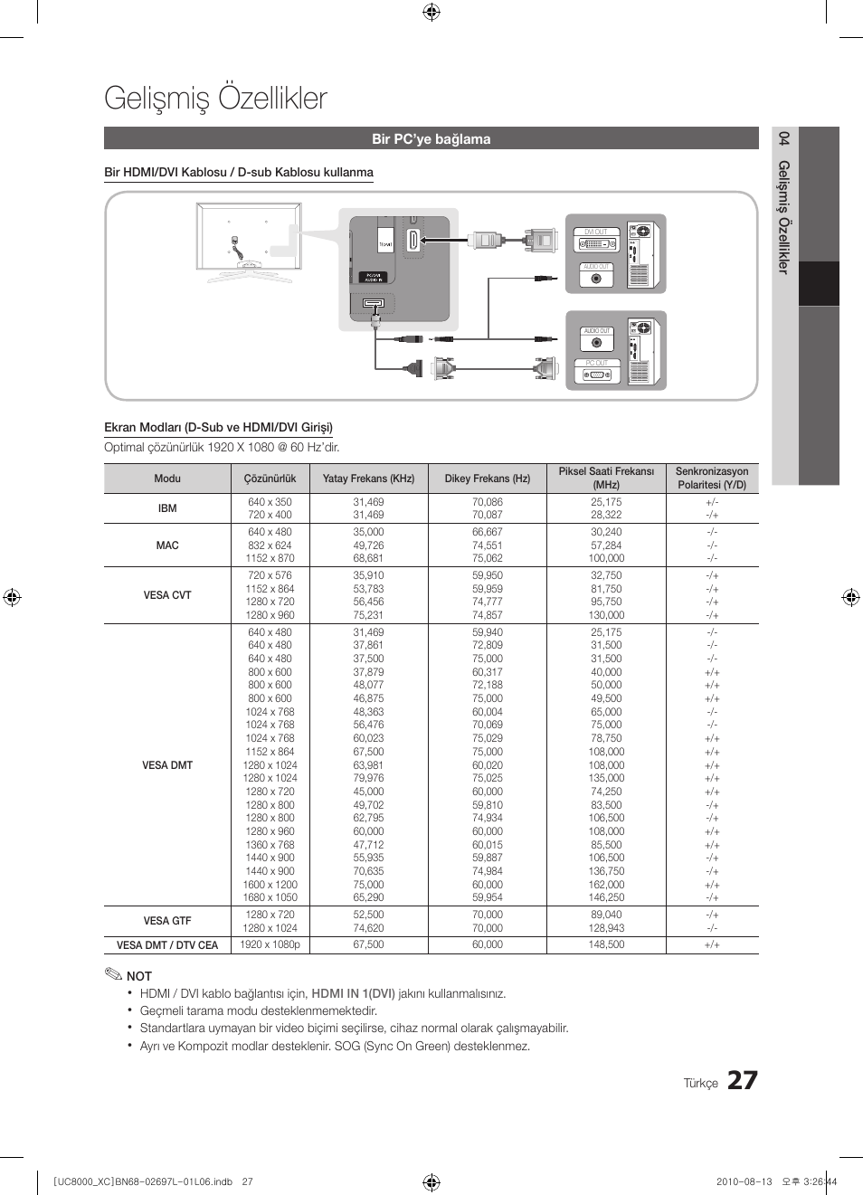 Gelişmiş özellikler | Samsung UE65C8000XW User Manual | Page 337 / 374