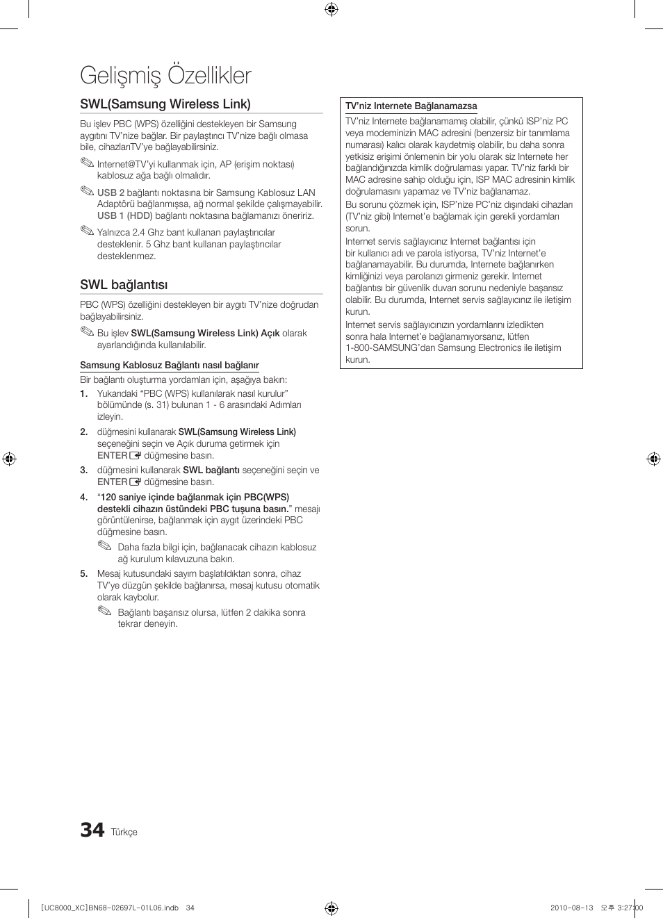 Gelişmiş özellikler | Samsung UE65C8000XW User Manual | Page 344 / 374