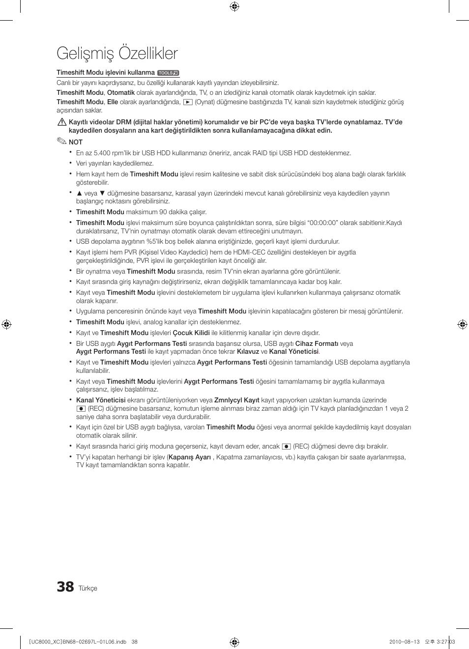 Gelişmiş özellikler | Samsung UE65C8000XW User Manual | Page 348 / 374