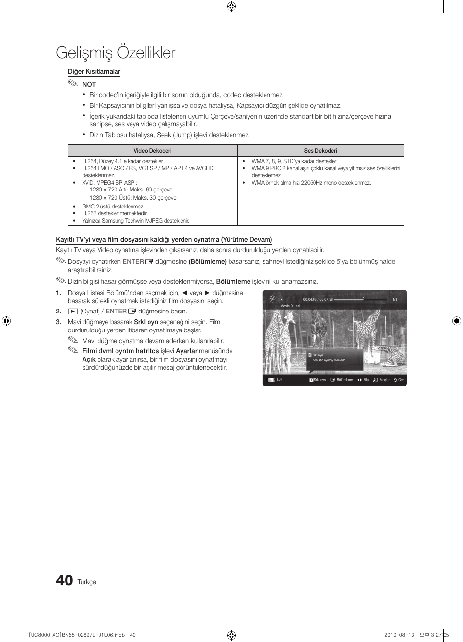 Gelişmiş özellikler | Samsung UE65C8000XW User Manual | Page 350 / 374
