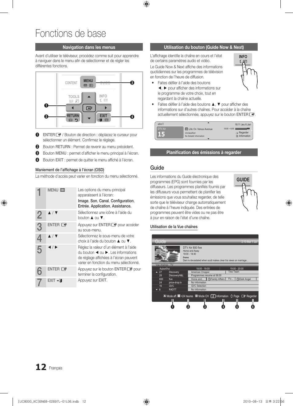 Fonctions de base, Guide | Samsung UE65C8000XW User Manual | Page 74 / 374