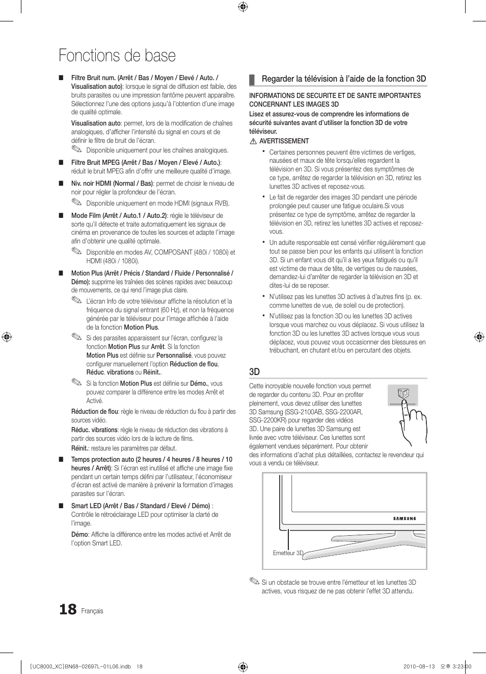 Fonctions de base | Samsung UE65C8000XW User Manual | Page 80 / 374