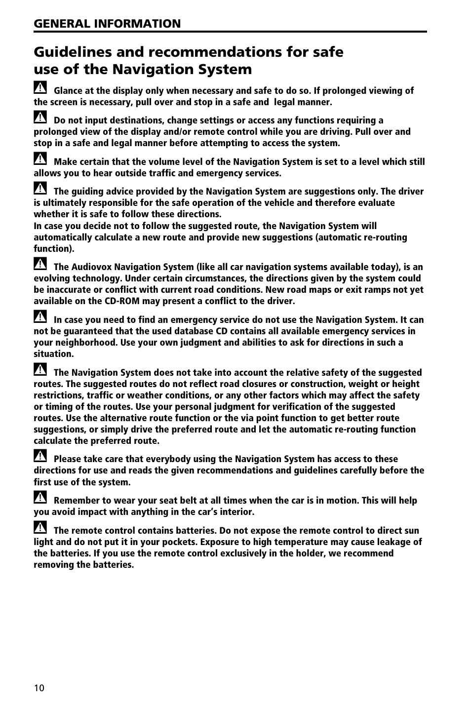 Audiovox NAV3000 User Manual | Page 10 / 98