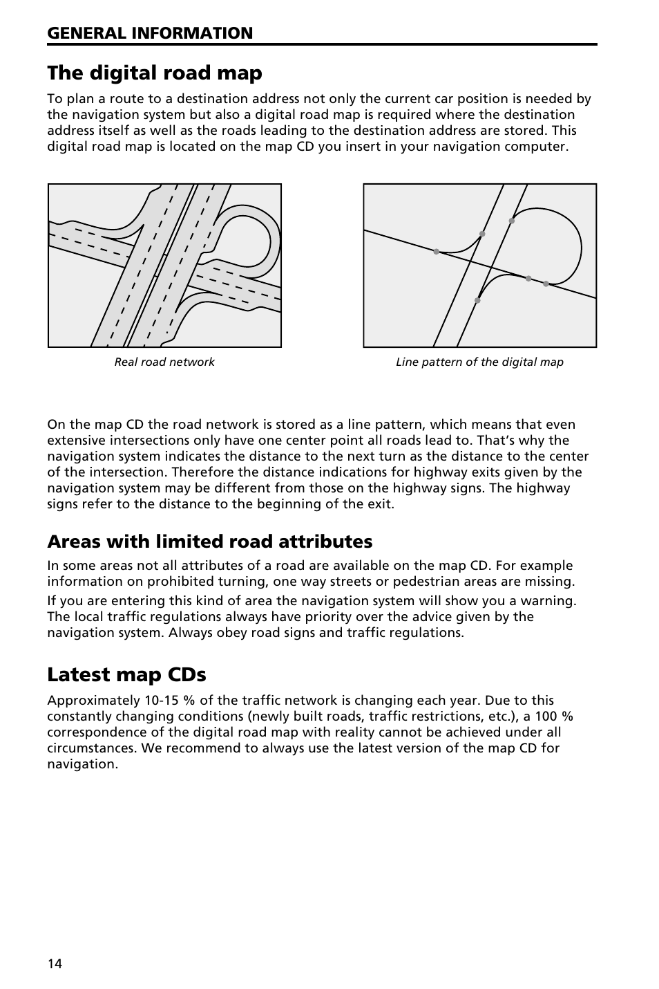 Operation 15, Lcd mon i tor 15, Remote control 15 | The digital road map, Latest map cds, Areas with limited road attributes | Audiovox NAV3000 User Manual | Page 14 / 98
