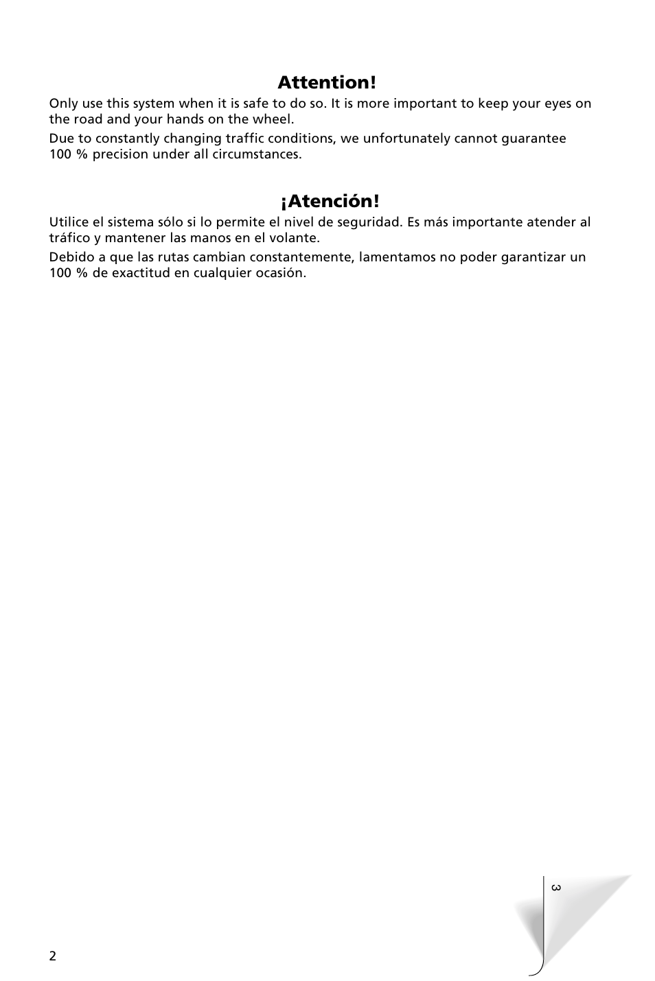 Attention, Atención | Audiovox NAV3000 User Manual | Page 2 / 98