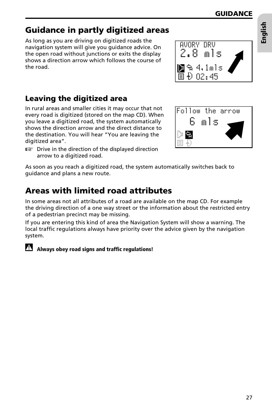 Display of the route list 28, Information screens 28, 8 mls | 6 mls | Audiovox NAV3000 User Manual | Page 27 / 98