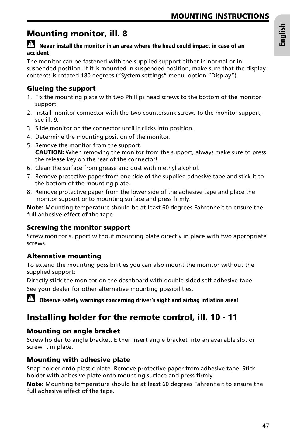 Mounting monitor, ill. 8 | Audiovox NAV3000 User Manual | Page 47 / 98
