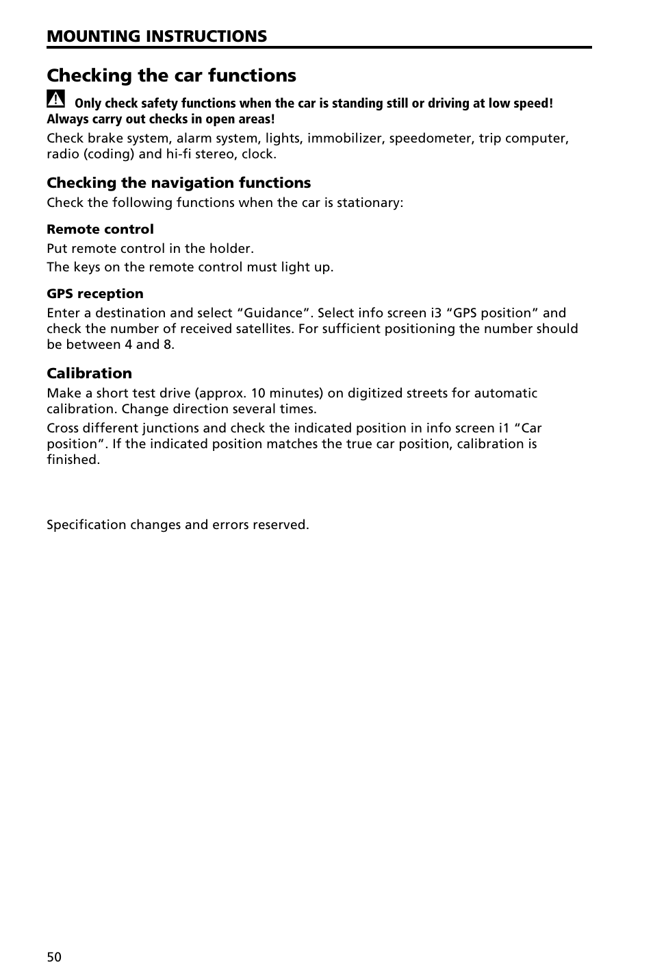 Checking the car functions | Audiovox NAV3000 User Manual | Page 50 / 98